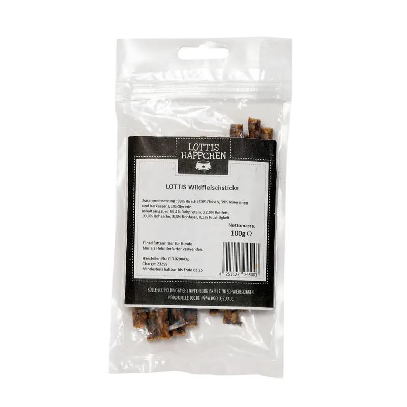 Abverkauf LOTTIS HÄPPCHEN Wildfleischsticks 100 g